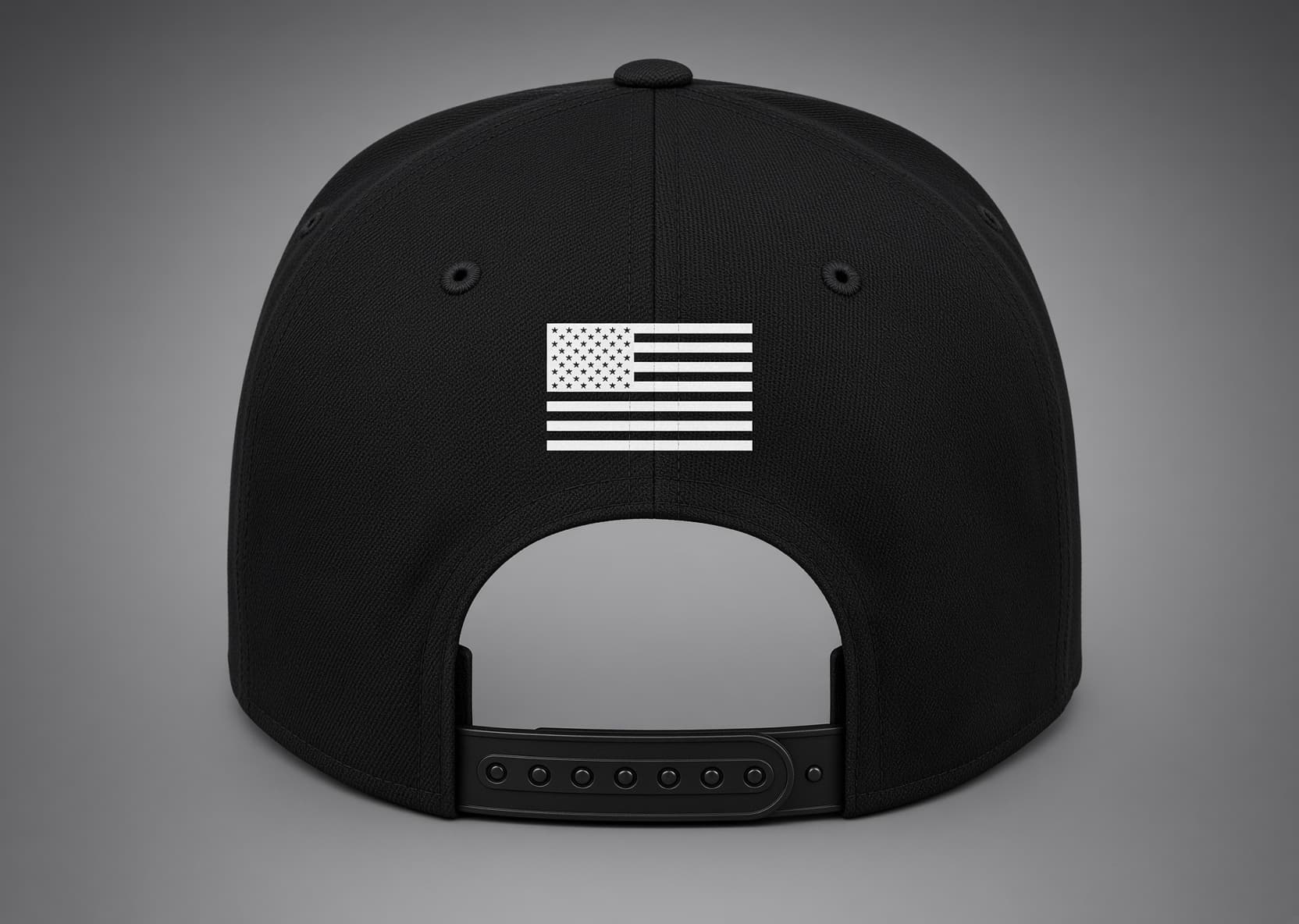 Back of the American flag flatbill hat with an American flag